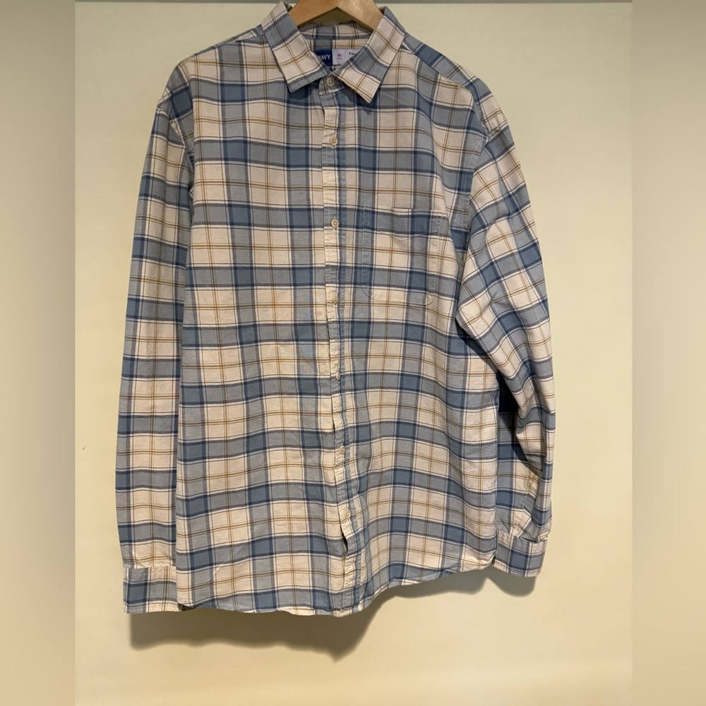 Old Navy Cotton Blue and Cream Button Up Plaid Shirt, size XLT